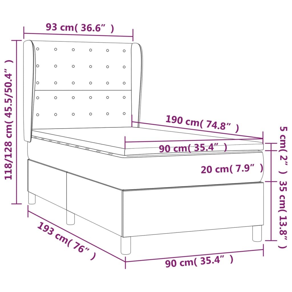 vidaXL Lova su spyruoklėmis ir čiužiniu, balta, 90x190cm, dirbtinė oda kaina ir informacija | Lovos | pigu.lt