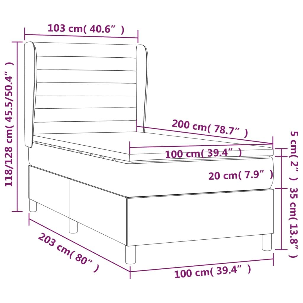 vidaXL Lova su spyruoklėmis ir čiužiniu, juoda, 100x200 cm, aksomas kaina ir informacija | Lovos | pigu.lt