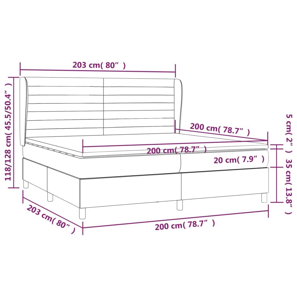 vidaXL Lova su spyruoklėmis ir čiužiniu, mėlyna, 200x200 cm, aksomas kaina ir informacija | Lovos | pigu.lt