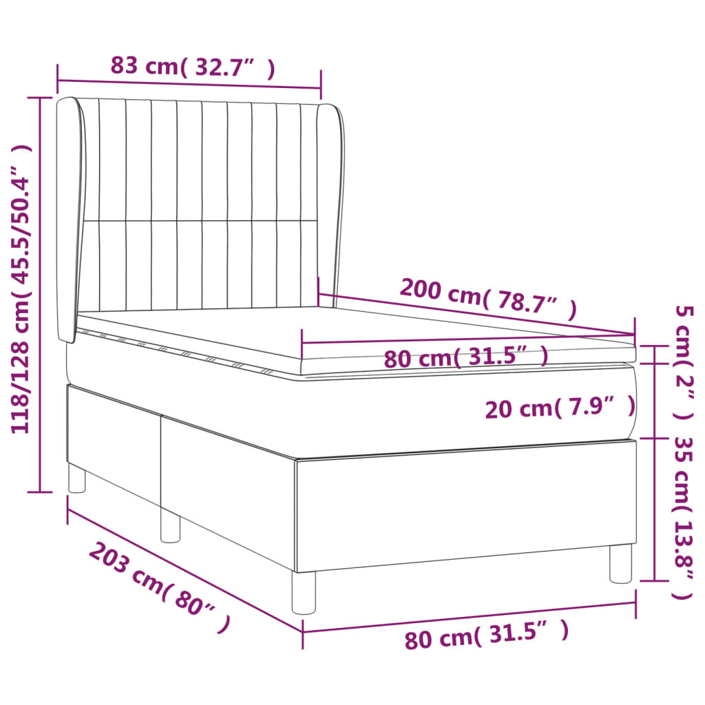 vidaXL Lova su spyruoklėmis ir čiužiniu, juoda, 80x200cm, aksomas kaina ir informacija | Lovos | pigu.lt