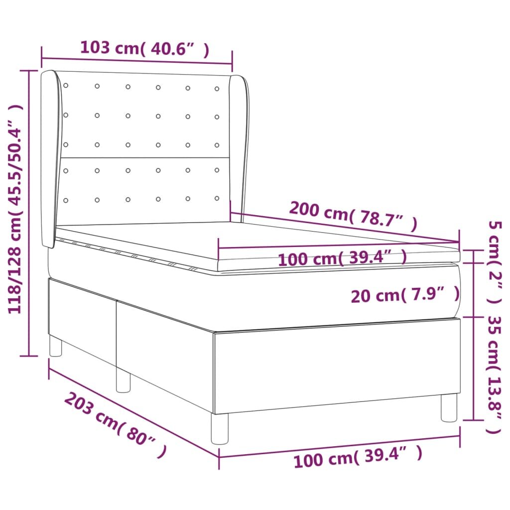 vidaXL Lova su spyruoklėmis ir čiužiniu, rožinė, 100x200 cm, aksomas kaina ir informacija | Lovos | pigu.lt