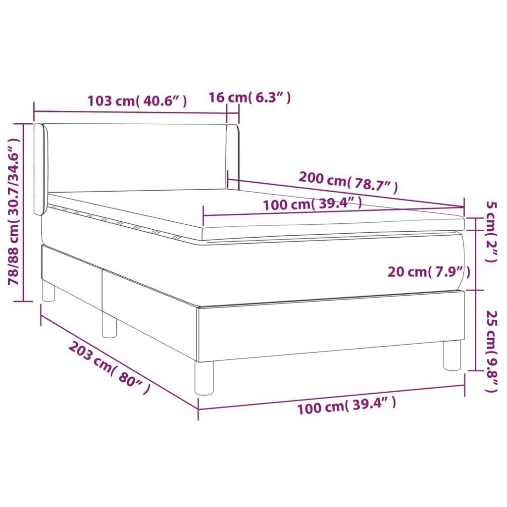 vidaXL Lova su spyruoklėmis ir čiužiniu, kreminė, 100x200cm, audinys цена и информация | Lovos | pigu.lt