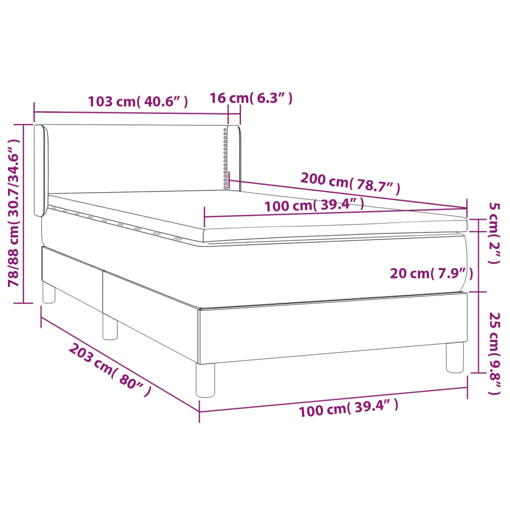 vidaXL Lova su spyruoklėmis ir čiužiniu, juoda, 100x200cm, audinys kaina ir informacija | Lovos | pigu.lt