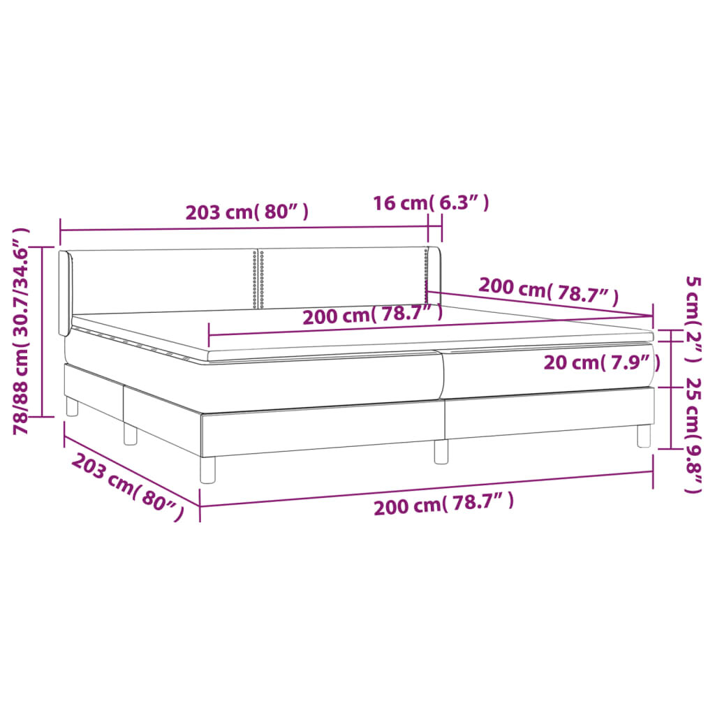 vidaXL Lova su spyruoklėmis ir čiužiniu, ruda, 200x200 cm, audinys kaina ir informacija | Lovos | pigu.lt