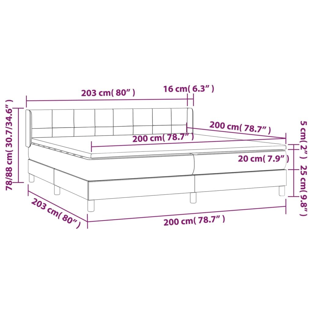 vidaXL Lova su spyruoklėmis ir čiužiniu, tamsiai pilka, 200x200 cm kaina ir informacija | Lovos | pigu.lt