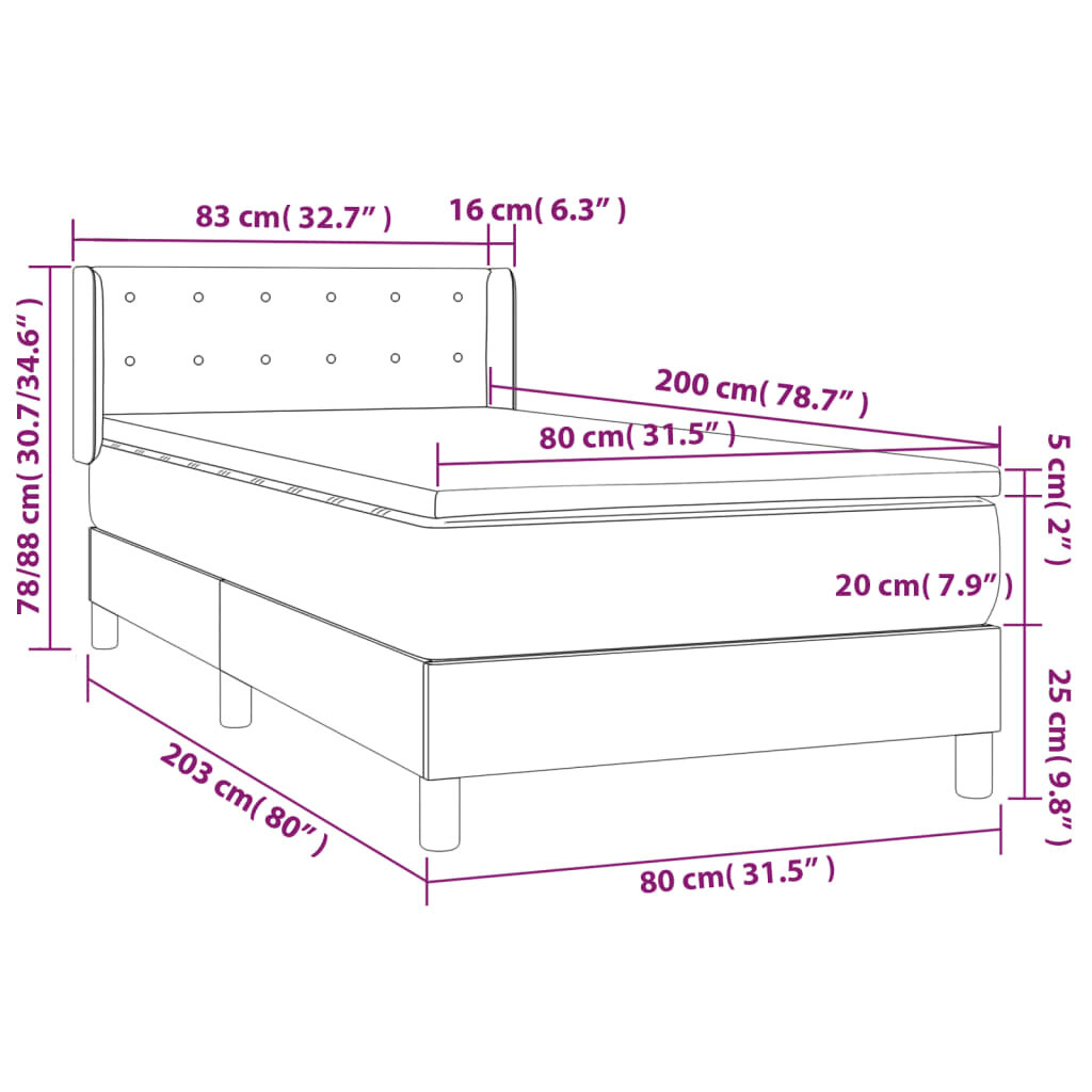 vidaXL Lova su spyruoklėmis ir čiužiniu, ruda, 80x200 cm, audinys kaina ir informacija | Lovos | pigu.lt