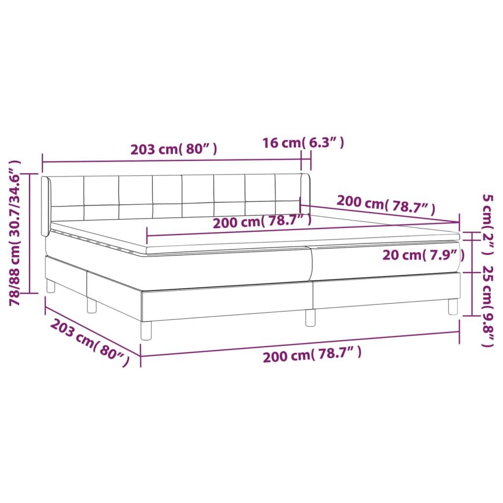 Lova su spyruoklėmis ir čiužiniu vidaXL, Aksomas, 200x200 cm, pilka kaina ir informacija | Lovos | pigu.lt