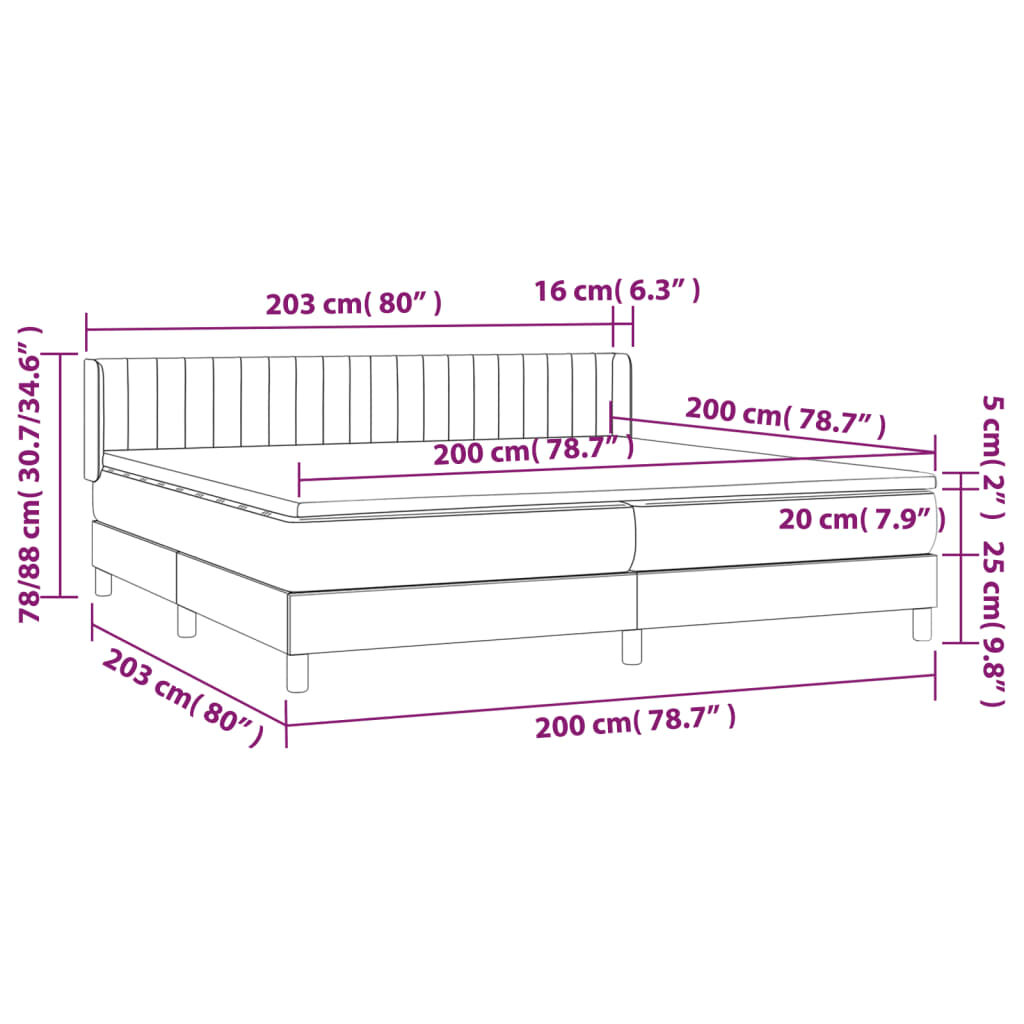 vidaXL Lova su spyruoklėmis ir čiužiniu, pilka, 200x200 cm, aksomas kaina ir informacija | Lovos | pigu.lt