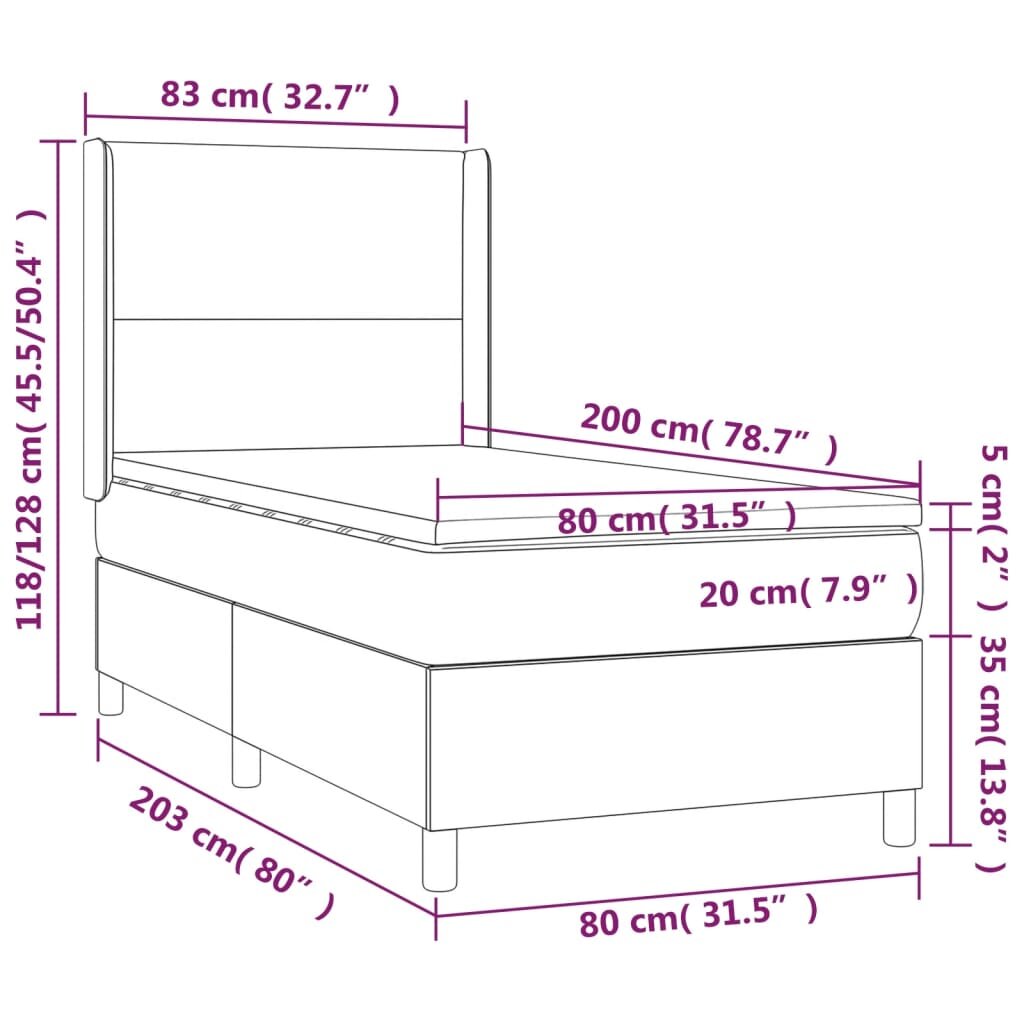 vidaXL Lova su spyruoklėmis ir čiužiniu, ruda, 80x200 cm, audinys kaina ir informacija | Lovos | pigu.lt