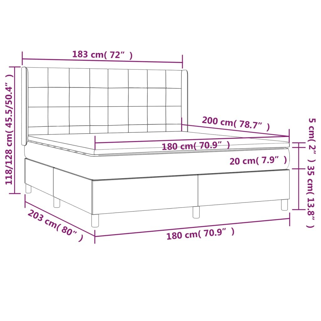 vidaXL Lova su spyruoklėmis ir čiužiniu, pilka, 180x200cm, audinys kaina ir informacija | Lovos | pigu.lt