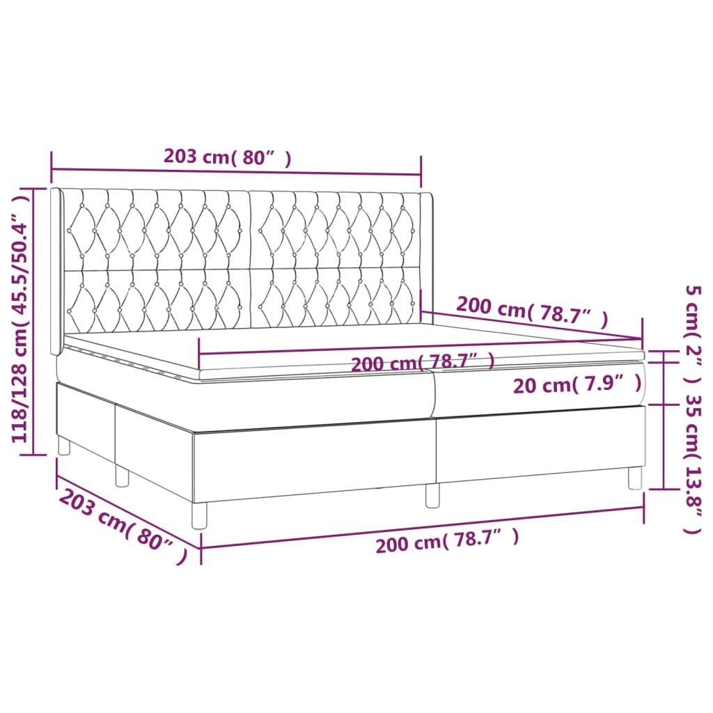 vidaXL Lova su spyruoklėmis ir čiužiniu, tamsiai pilka, 200x200 cm kaina ir informacija | Lovos | pigu.lt