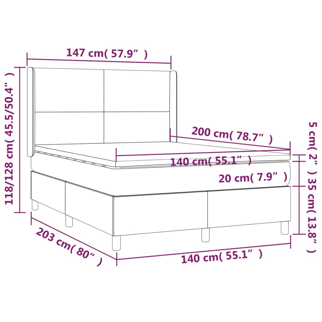 vidaXL Lova su spyruoklėmis ir čiužiniu, pilka,140x200cm, dirbtinė oda kaina ir informacija | Lovos | pigu.lt