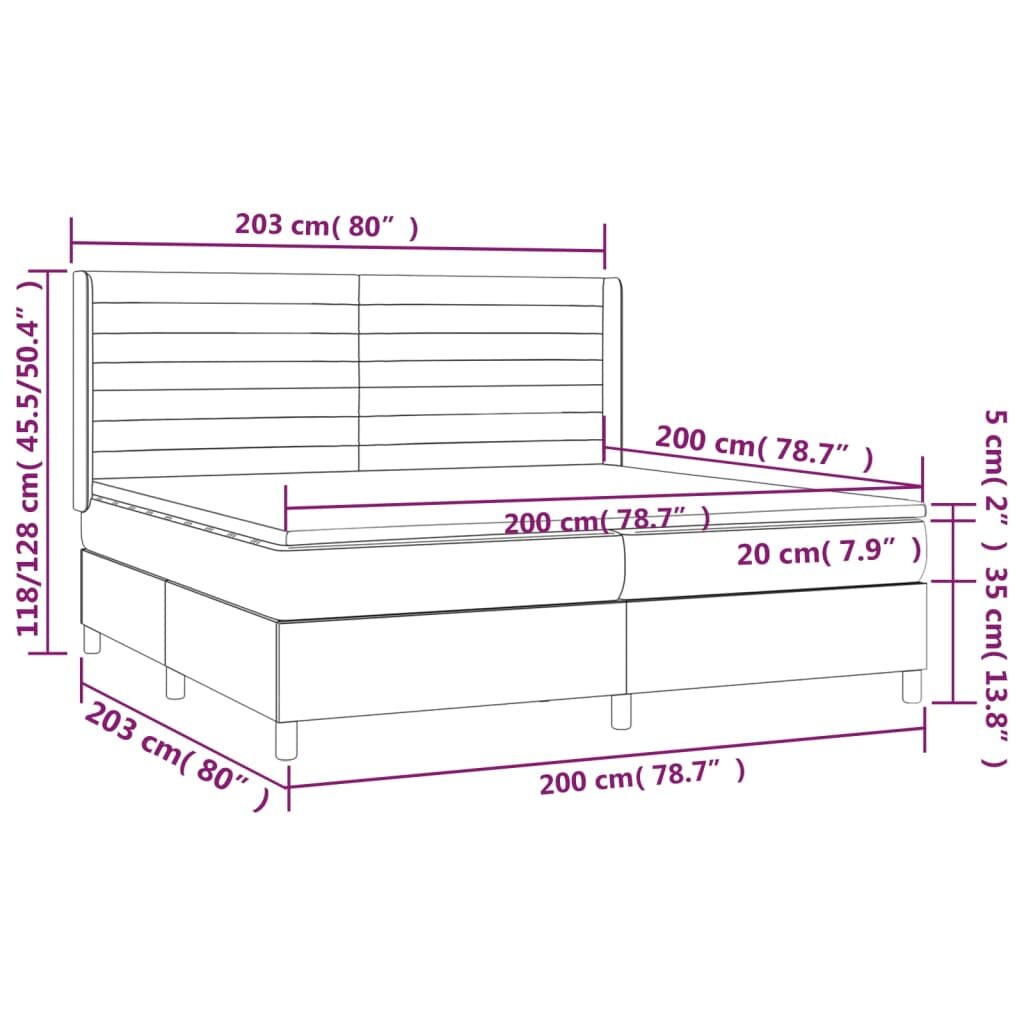 vidaXL Lova su spyruoklėmis ir čiužiniu, pilka, 200x200 cm, aksomas kaina ir informacija | Lovos | pigu.lt