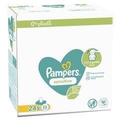 Влажные салфетки Pampers Sensitive Plastic Free, 24 x 52 шт. цена и информация | Одноразовые пеленки и влажные салфетки | pigu.lt