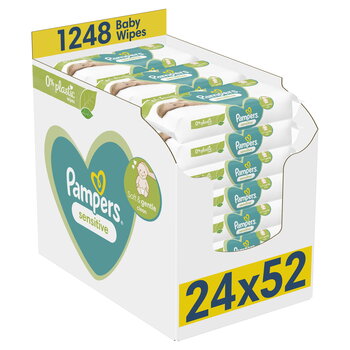 Drėgnos servetėlės Pampers Sensitive Plastic Free, 24 x 52 vnt. kaina ir informacija | Drėgnos servetėlės, paklotai | pigu.lt