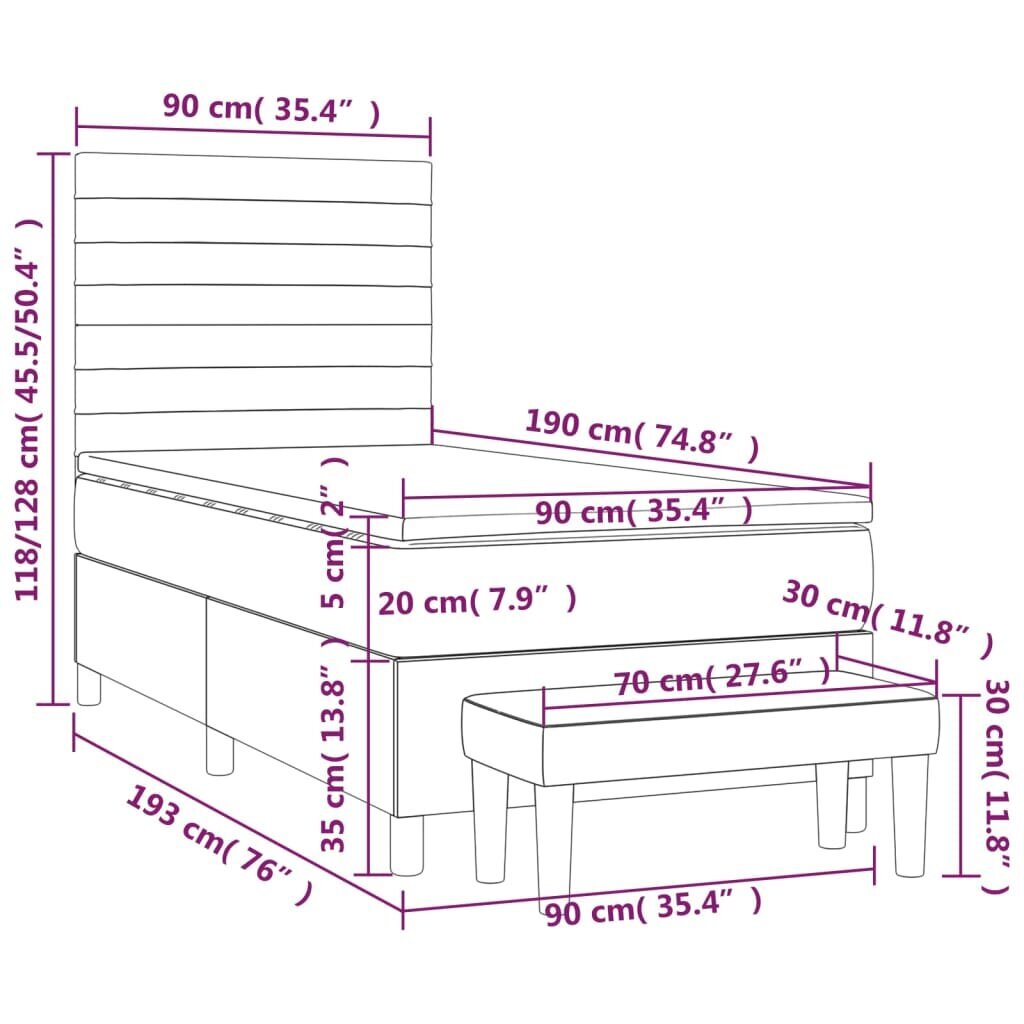 Lova vidaXL, 90x190 cm, juoda kaina ir informacija | Lovos | pigu.lt