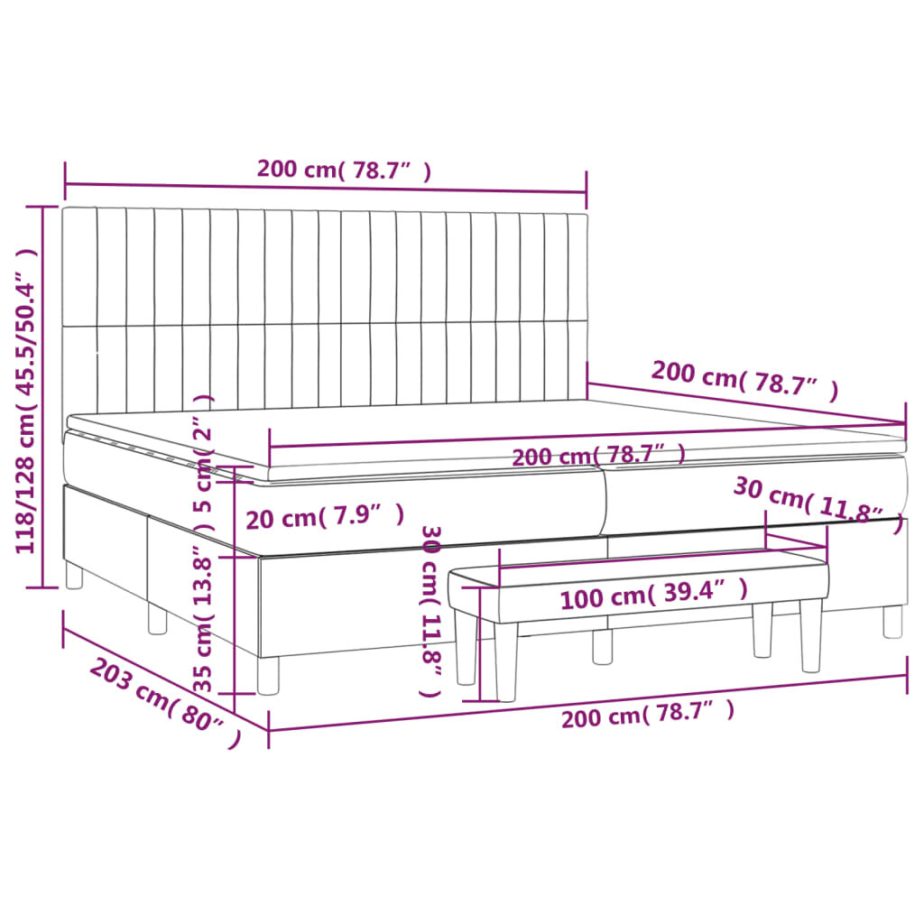 vidaXL Lova su spyruoklėmis ir čiužiniu, tamsiai pilka, 200x200 cm kaina ir informacija | Lovos | pigu.lt