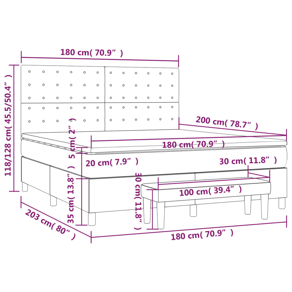 vidaXL Lova su spyruoklėmis ir čiužiniu, pilka, 180x200cm, audinys kaina ir informacija | Lovos | pigu.lt