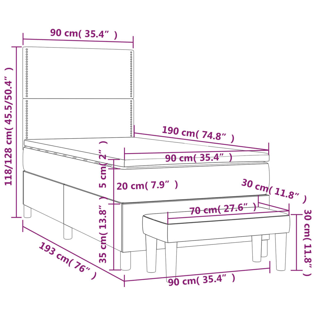 vidaXL Lova su spyruoklėmis ir čiužiniu, mėlyna, 90x190 cm, audinys kaina ir informacija | Lovos | pigu.lt