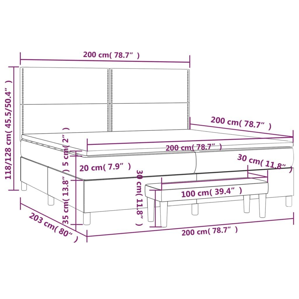 Lova su spyruoklėmis ir čiužiniu vidaXL, Audinys, 200x200 cm, tamsiai pilka kaina ir informacija | Lovos | pigu.lt