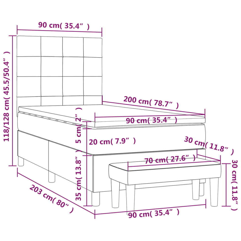 Lova su spyruoklėmis ir čiužiniu vidaXL, Audinys, 90x200 cm, kreminė spalva kaina ir informacija | Lovos | pigu.lt