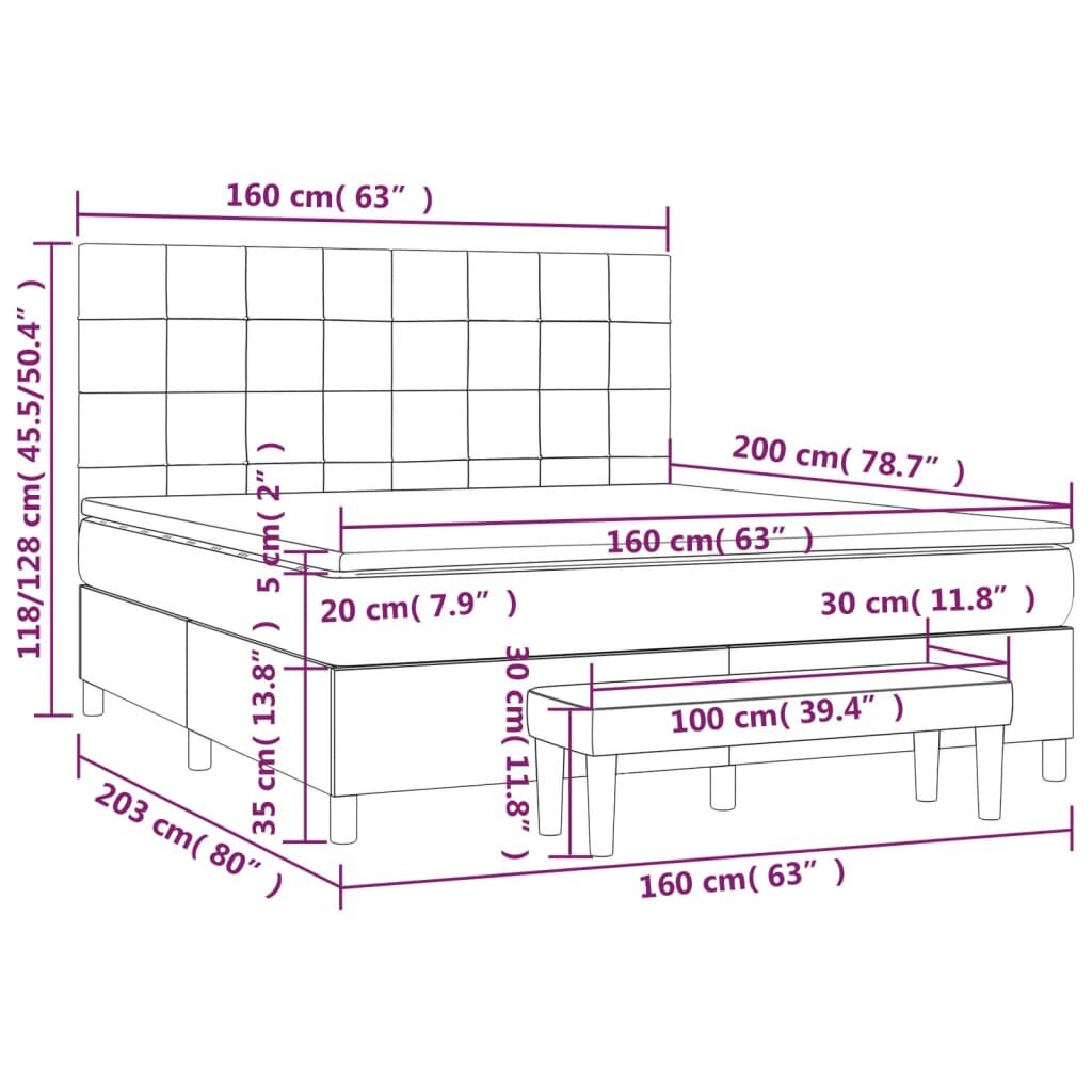 vidaXL Lova su spyruoklėmis ir čiužiniu, pilka, 160x200cm, audinys kaina ir informacija | Lovos | pigu.lt