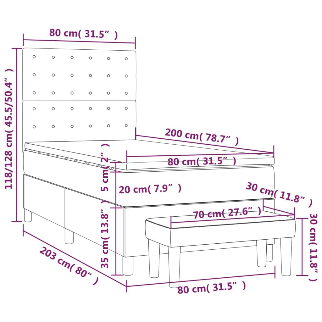 vidaXL Lova su spyruoklėmis ir čiužiniu, juoda, 80x200cm, audinys kaina ir informacija | Lovos | pigu.lt