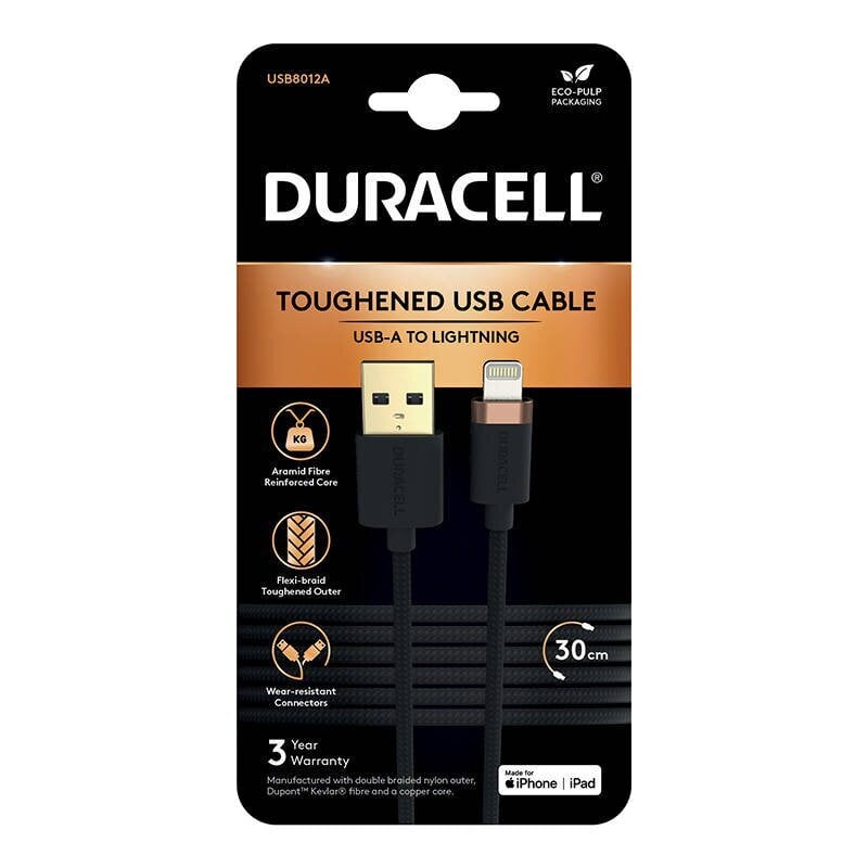 Duracell, USB-C-Lightning, 0.3 m kaina ir informacija | Laidai telefonams | pigu.lt