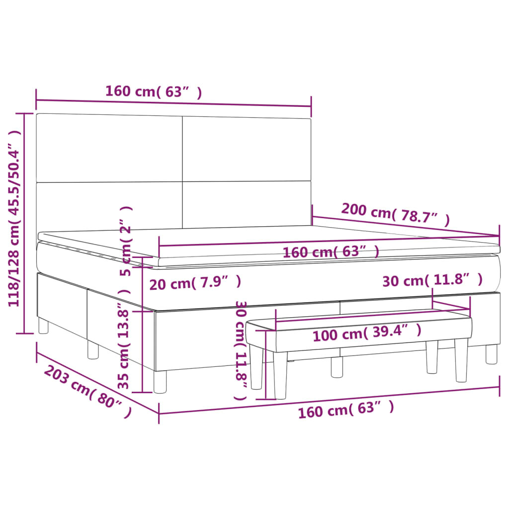 vidaXL Lova su spyruoklėmis ir čiužiniu, pilka, 160x200 cm, aksomas kaina ir informacija | Lovos | pigu.lt