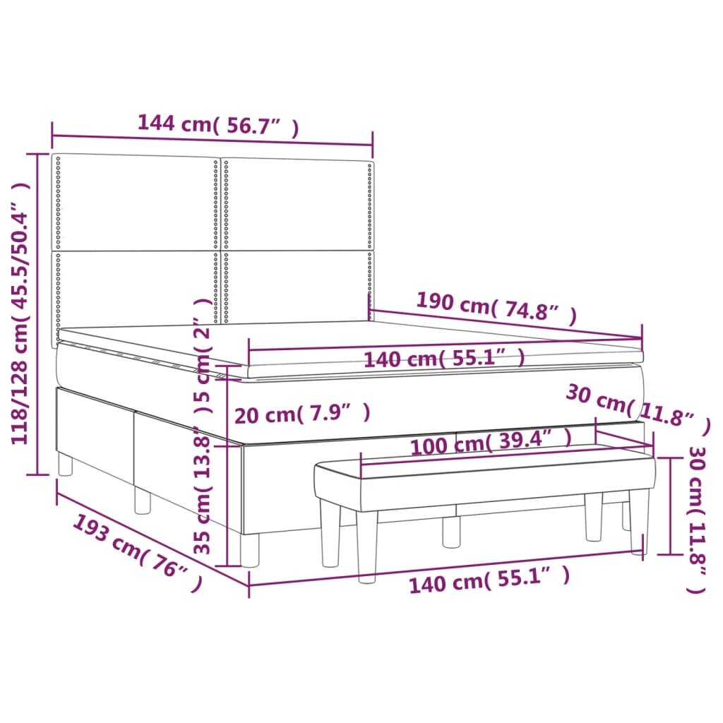 vidaXL Lova su spyruoklėmis ir čiužiniu, pilka, 140x190 cm, aksomas kaina ir informacija | Lovos | pigu.lt