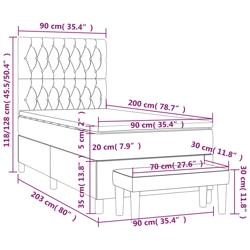 Lova su spyruoklėmis ir čiužiniu, rožinė, 90x200 cm kaina ir informacija | Lovos | pigu.lt