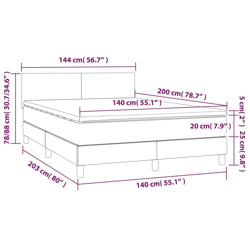 vidaXL Lova su spyruoklėmis ir čiužiniu, pilka, 140x200cm, audinys kaina ir informacija | Lovos | pigu.lt