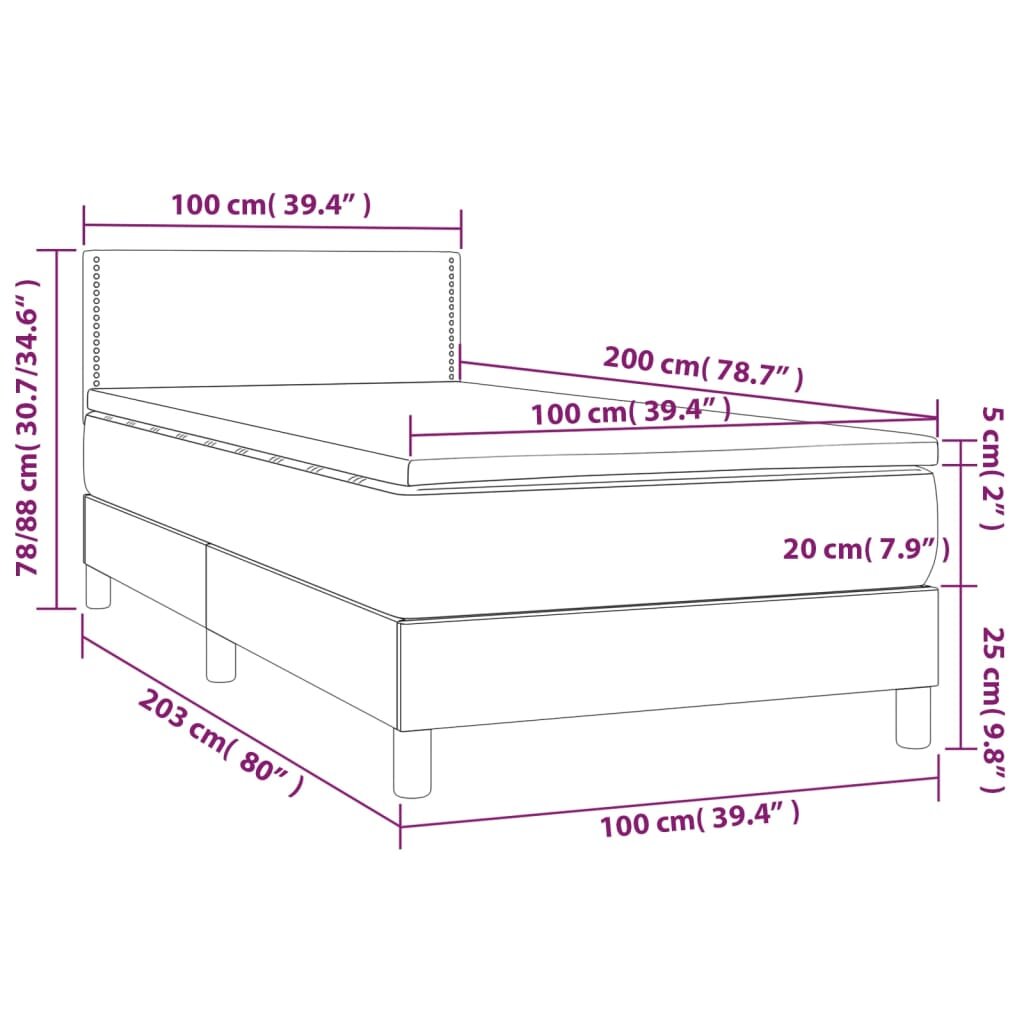 vidaXL Lova su spyruoklėmis ir čiužiniu, pilka, 100x200cm, audinys цена и информация | Lovos | pigu.lt