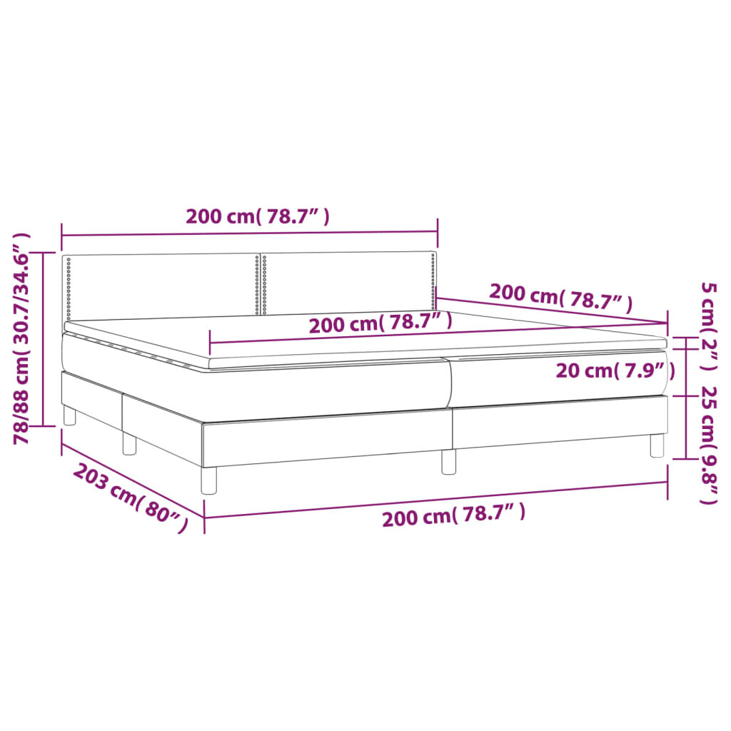 vidaXL Lova su spyruoklėmis ir čiužiniu, taupe, 200x200 cm, audinys kaina ir informacija | Lovos | pigu.lt