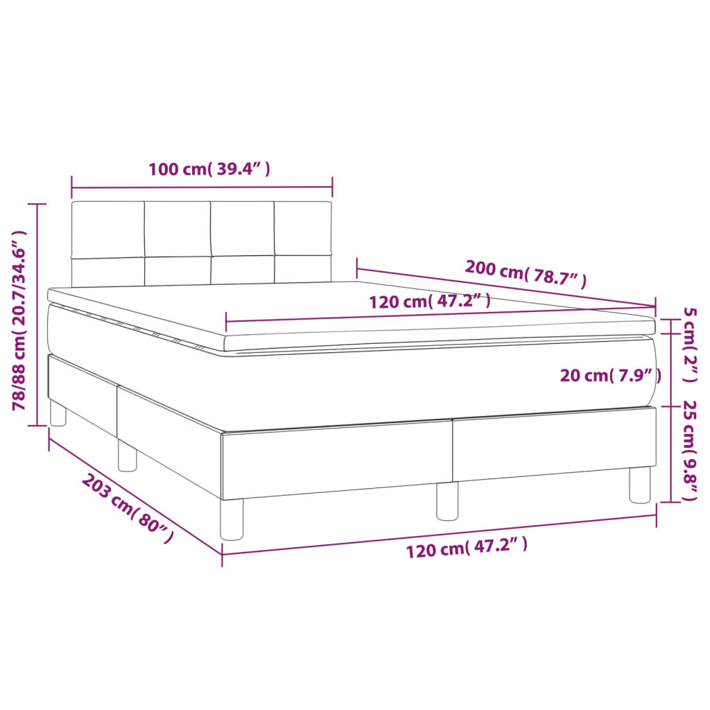 vidaXL Lova su spyruoklėmis ir čiužiniu, kreminė, 120x200 cm, audinys kaina ir informacija | Lovos | pigu.lt