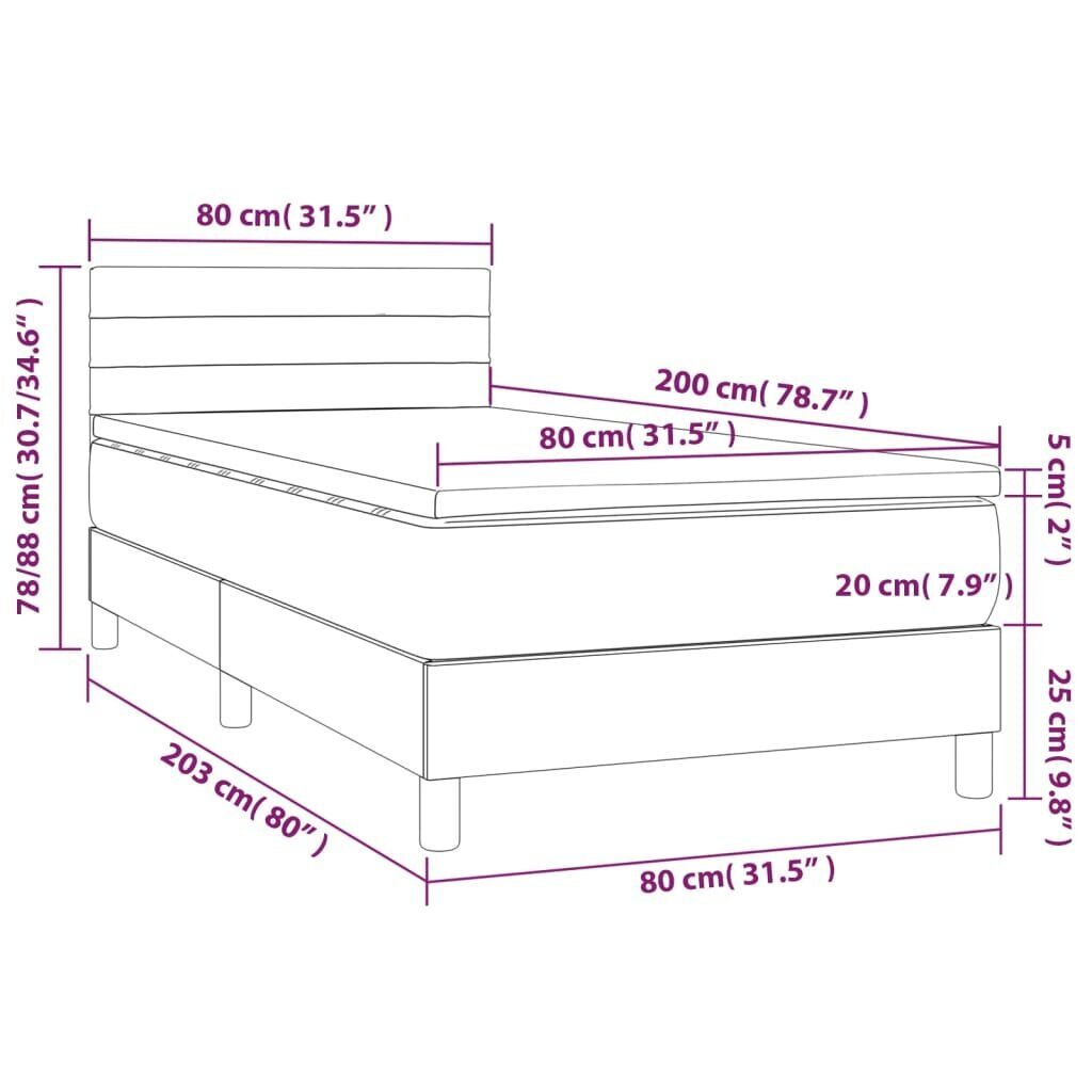 Lova su spyruoklėmis ir čiužiniu vidaXL, 80x200 cm, tamsiai pilka цена и информация | Lovos | pigu.lt