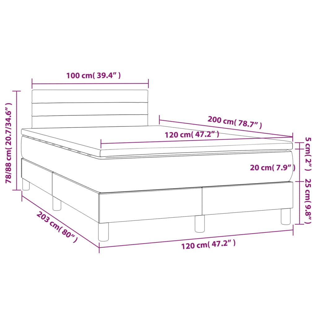 vidaXL Lova su spyruoklėmis ir čiužiniu, taupe, 120x200 cm, audinys kaina ir informacija | Lovos | pigu.lt