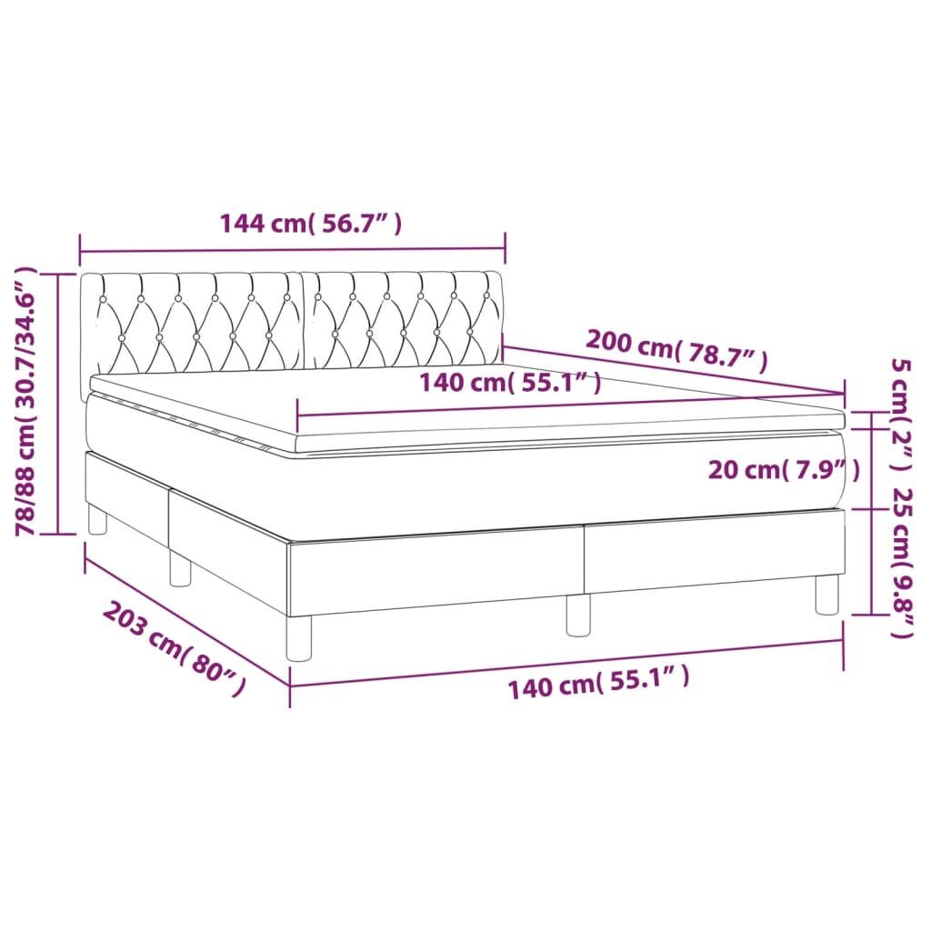 vidaXL Lova su spyruoklėmis ir čiužiniu, pilka, 140x200cm, audinys kaina ir informacija | Lovos | pigu.lt