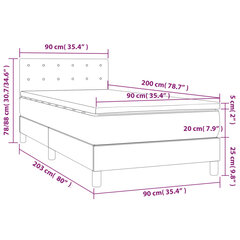 vidaXL Lova su spyruoklėmis ir čiužiniu, mėlyna, 90x200 cm, audinys kaina ir informacija | Lovos | pigu.lt