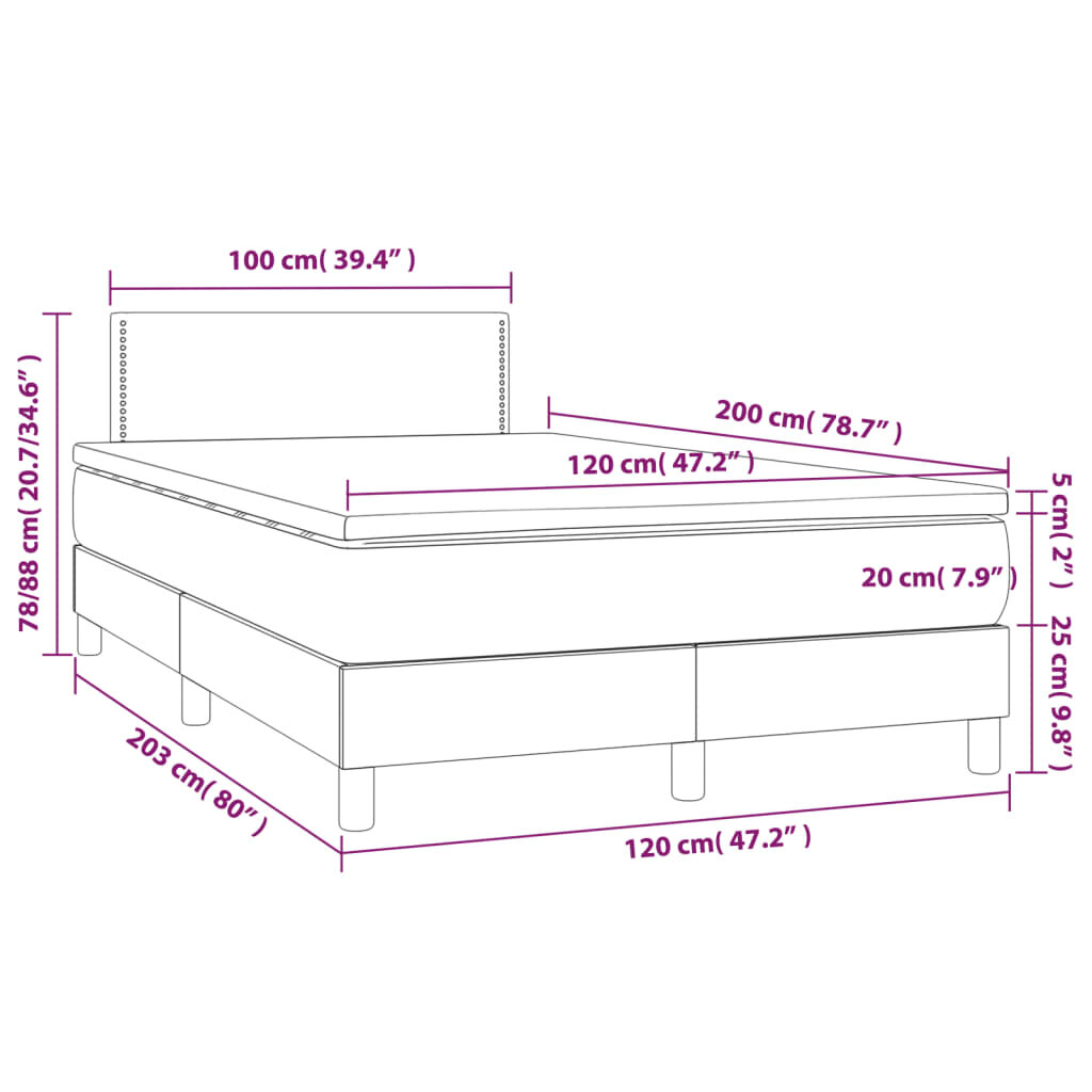 vidaXL Lova su spyruoklėmis ir čiužiniu, pilka, 120x200cm, audinys kaina ir informacija | Lovos | pigu.lt