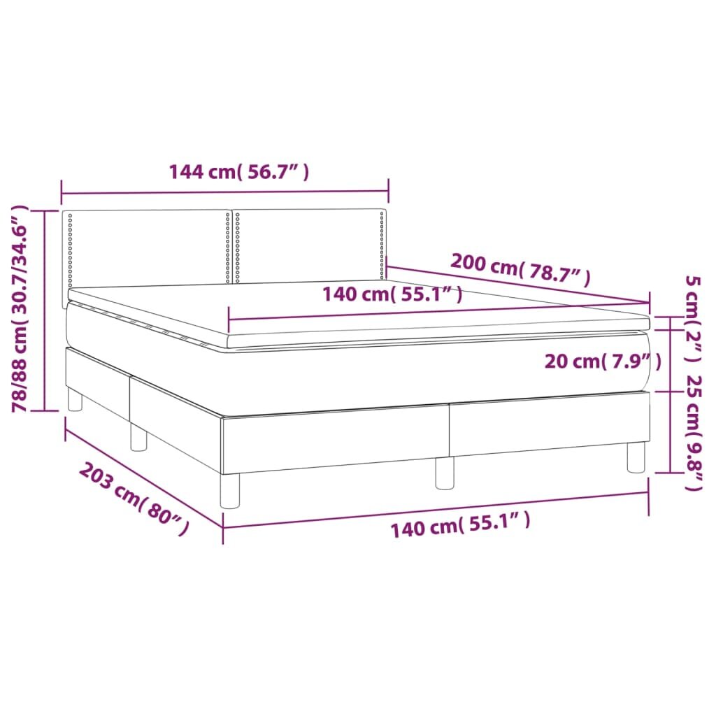 vidaXL Lova su spyruoklėmis ir čiužiniu, pilka, 140x200cm, audinys kaina ir informacija | Lovos | pigu.lt