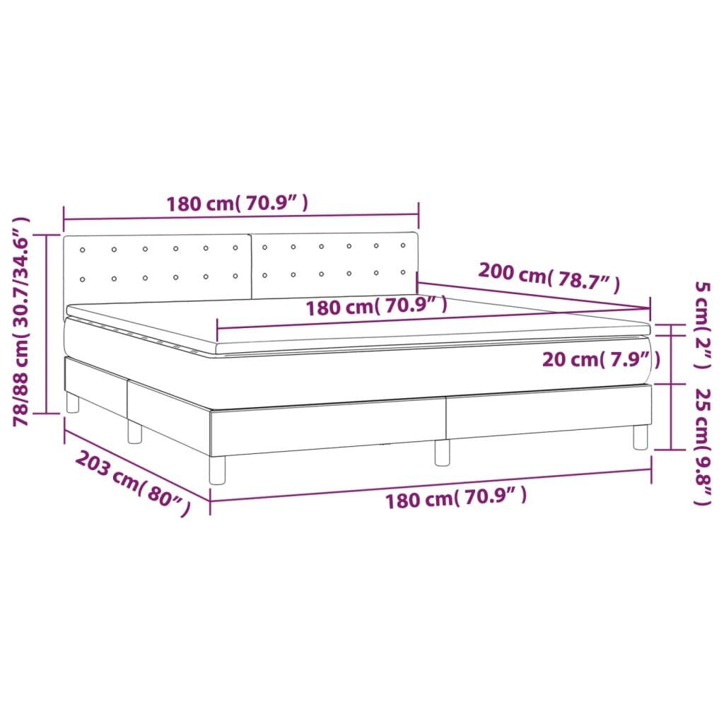 vidaXL Lova su spyruoklėmis ir čiužiniu, pilka, 180x200cm, audinys kaina ir informacija | Lovos | pigu.lt