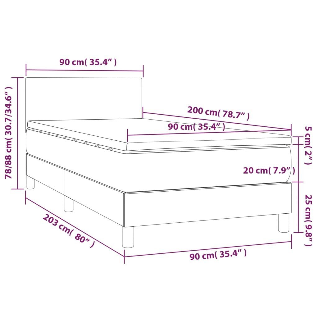 Lova su čiužiniu 90x200cm, balta kaina ir informacija | Lovos | pigu.lt