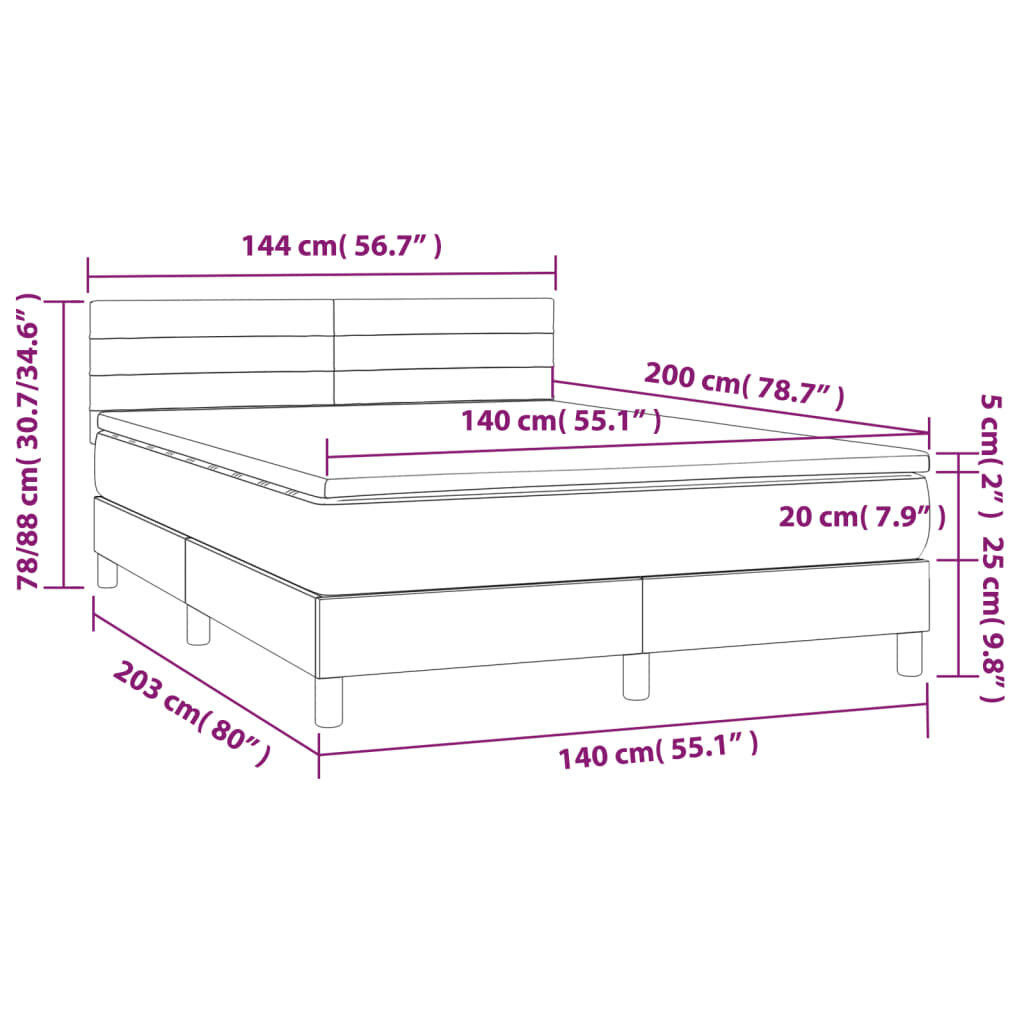 vidaXL Lova su spyruoklėmis ir čiužiniu, pilka, 140x200 cm, aksomas kaina ir informacija | Lovos | pigu.lt