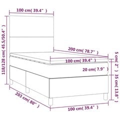 vidaXL Lova su spyruoklėmis ir čiužiniu, pilka, 100x200cm, audinys kaina ir informacija | Lovos | pigu.lt