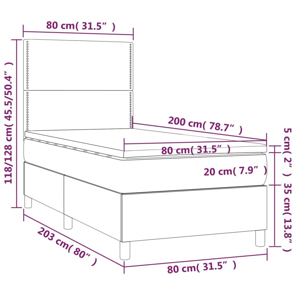 Lova su spyruoklėmis ir čiužiniu, ruda, 80x200 cm kaina ir informacija | Lovos | pigu.lt