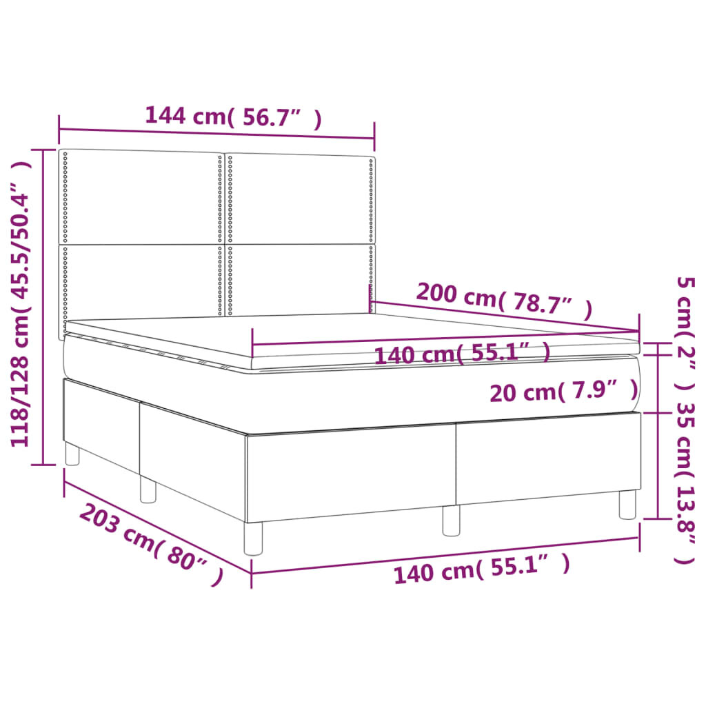 vidaXL Lova su spyruoklėmis ir čiužiniu, pilka, 140x200cm, audinys цена и информация | Lovos | pigu.lt