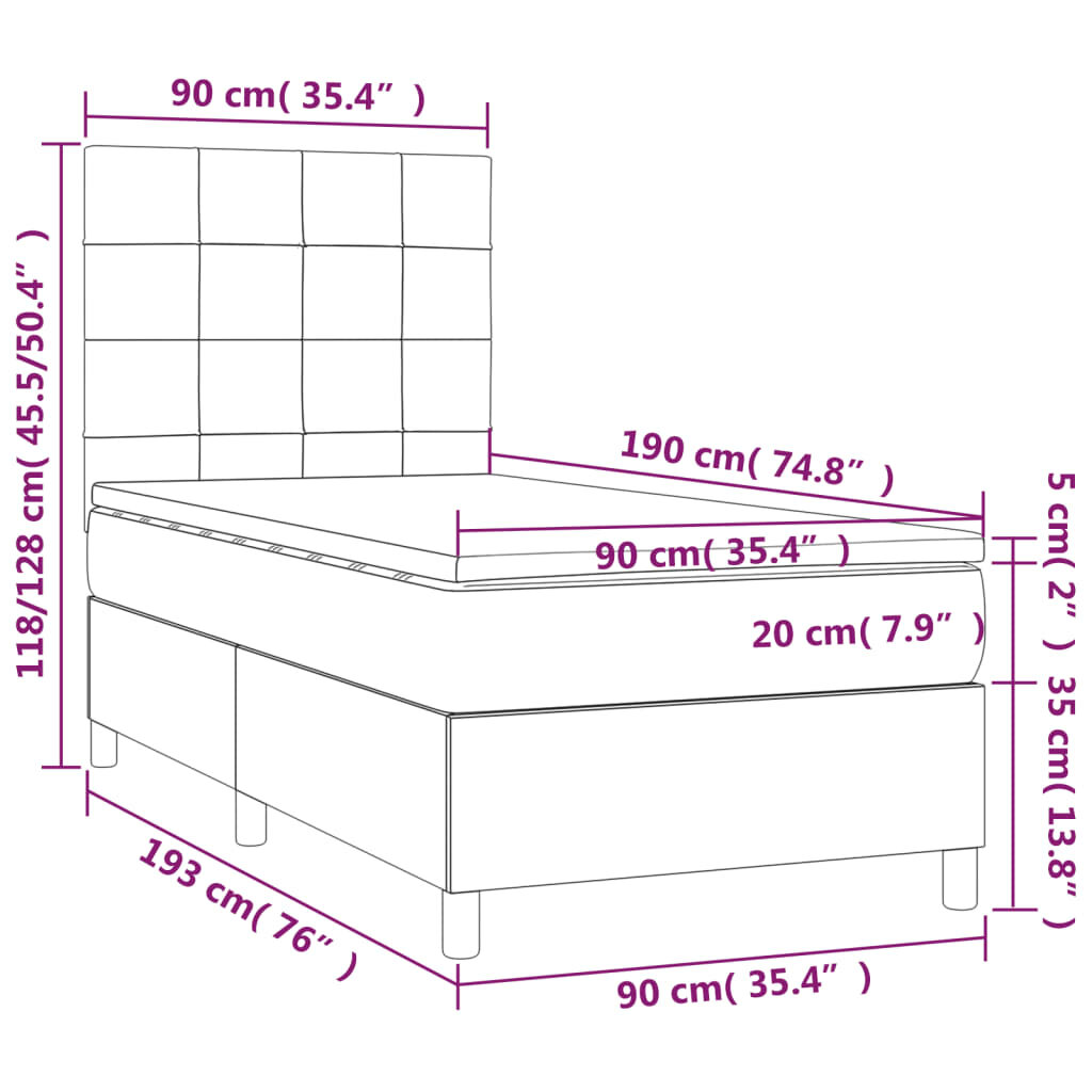 vidaXL Lova su spyruoklėmis ir čiužiniu, juoda, 90x190 cm, audinys kaina ir informacija | Lovos | pigu.lt