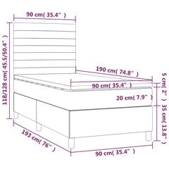 vidaXL Lova su spyruoklėmis ir čiužiniu, mėlyna, 90x190 cm, audinys kaina ir informacija | Lovos | pigu.lt