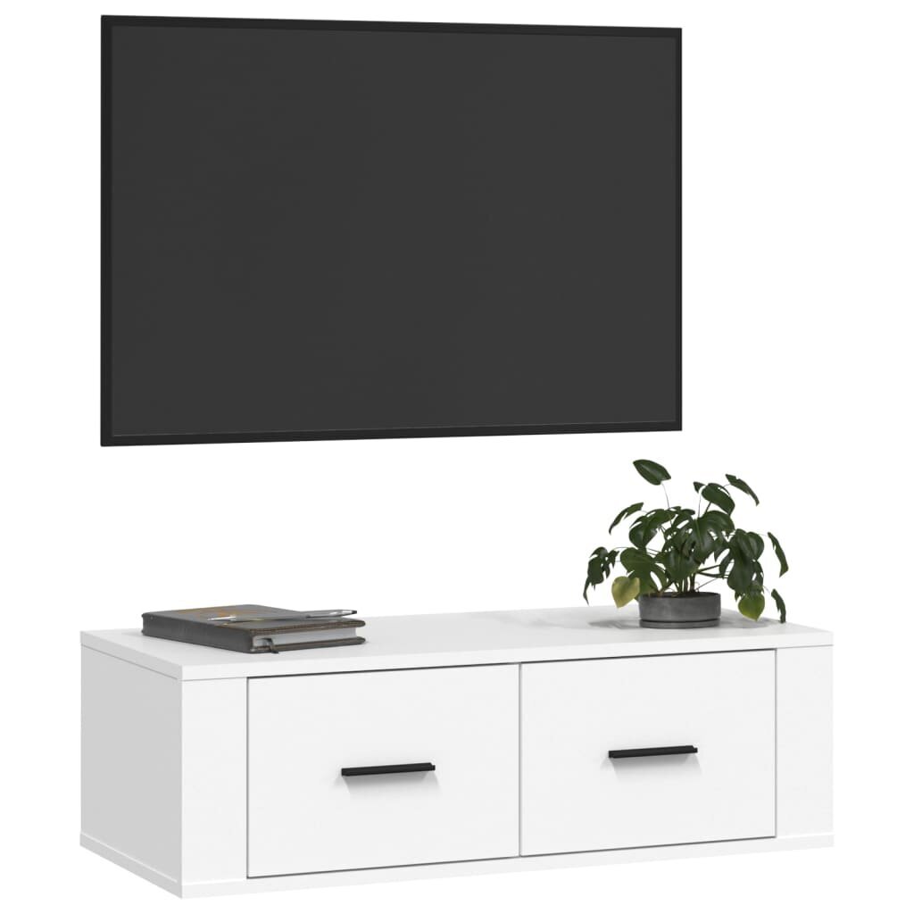 Pakabinama televizoriaus spintelė, Apdirbta mediena, 80x36x25cm, balta цена и информация | TV staliukai | pigu.lt